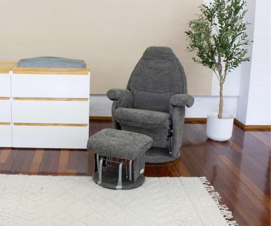 كرسي هزاز للرضاعة من فوغ مع مسند قدم، قماش رمادي فولاذي