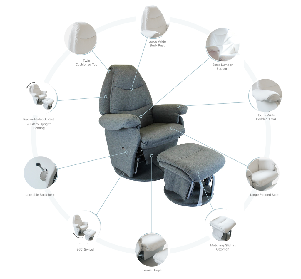 Vogue Feeding Glider Chair & Ottoman Boucle Cream