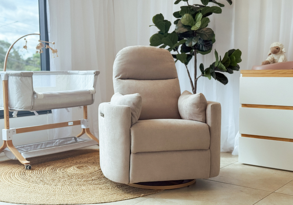Firenza Electric Feeding and Recliner Glider Chair – Latte