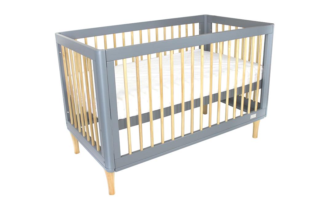 Grey Riya Cot bassinet with wooden slats and mattress from Babyhood GCC