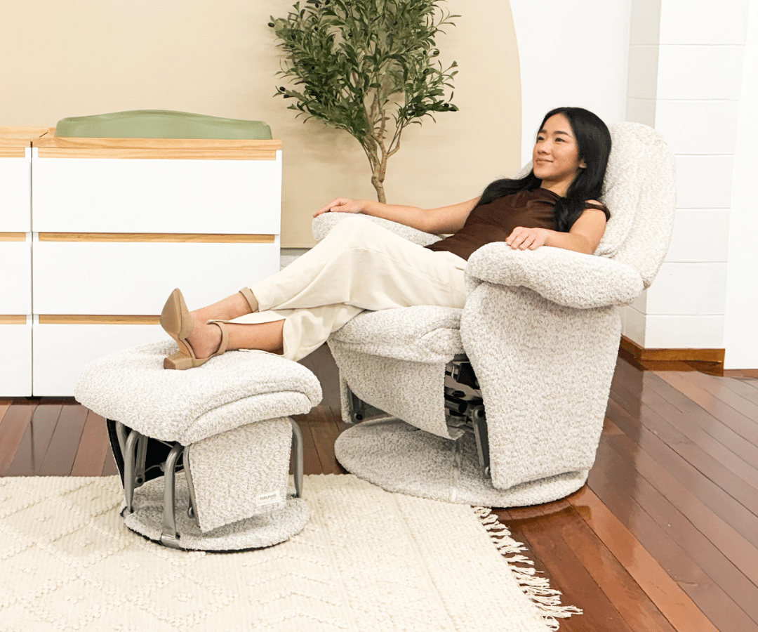 Vogue Feeding Glider Chair & Ottoman Steel Grey Fabric