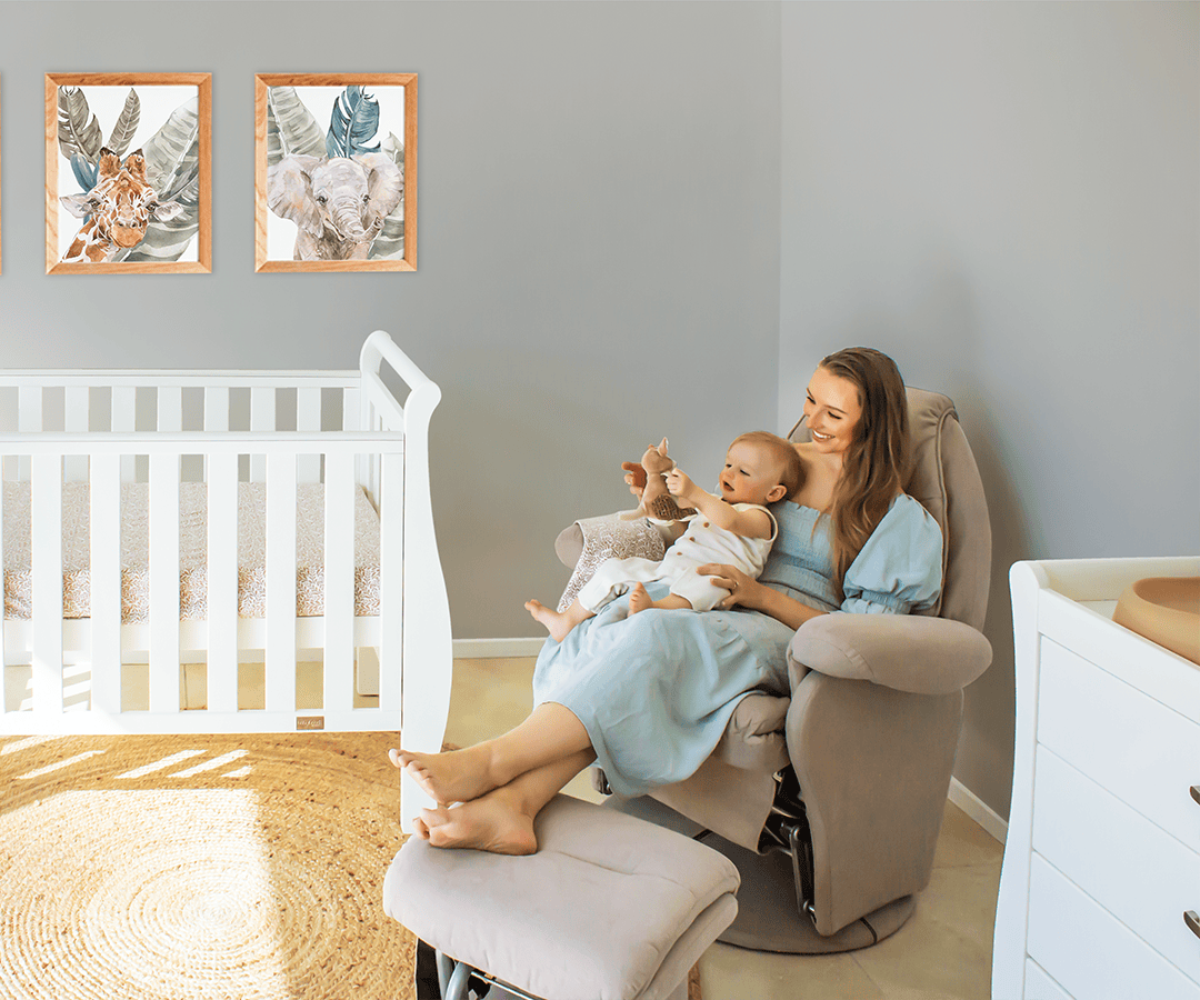 كرسي هزاز للرضاعة من فوغ مع مسند قدم، قماش رمادي فولاذي